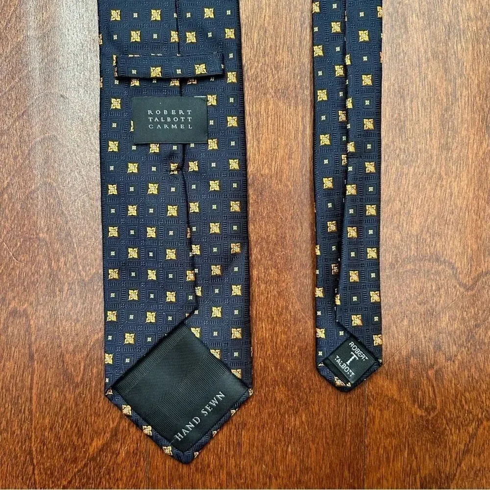 Robert Talbott Carmel Woven 100% Silk Tie, Navy and Orange, Hand Sewn in the USA